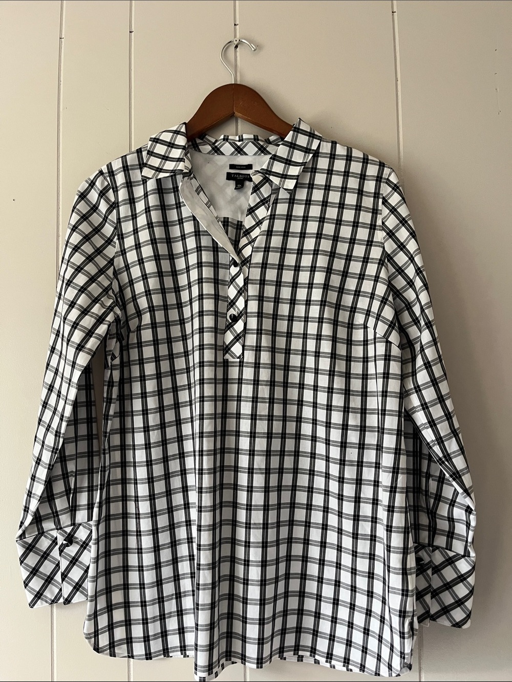 Talbots Black and White Plaid Button-Down Shirt
